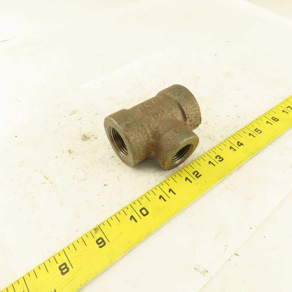 Ward 3/4"x3/4"x1/2" NPT 300 Malleable Iron Reducing Tee Black Pipe Fitting