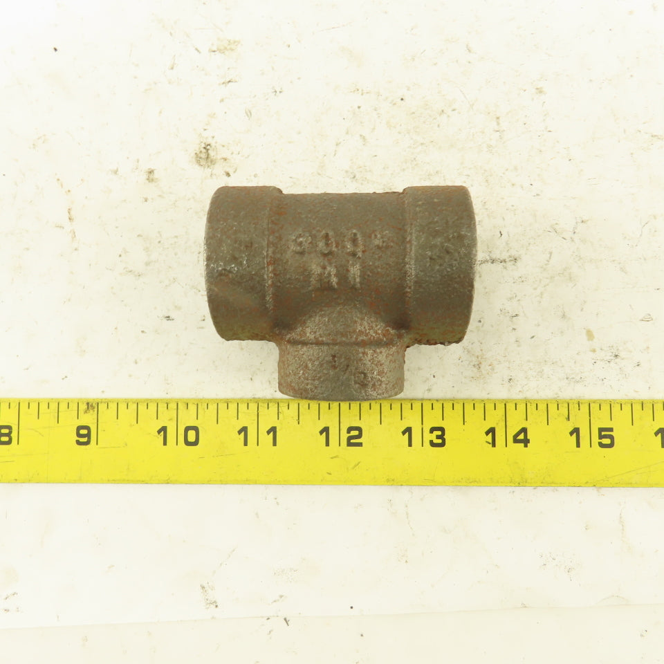 Ward 3/4"x3/4"x1/2" NPT 300 Malleable Iron Reducing Tee Black Pipe Fitting