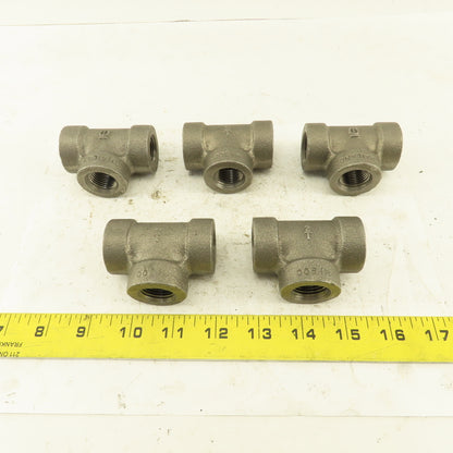 1/2"x1/2"x1/2" NPT 300 Malleable Iron Tee Black Pipe Fitting Lot of 5