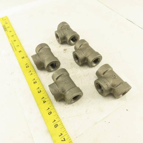 1/2"x1/2"x1/2" NPT 300 Malleable Iron Tee Black Pipe Fitting Lot of 5