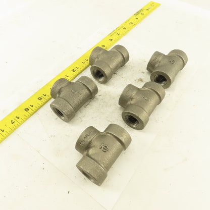 1/2"x1/2"x1/2" NPT 300 Malleable Iron Tee Black Pipe Fitting Lot of 5