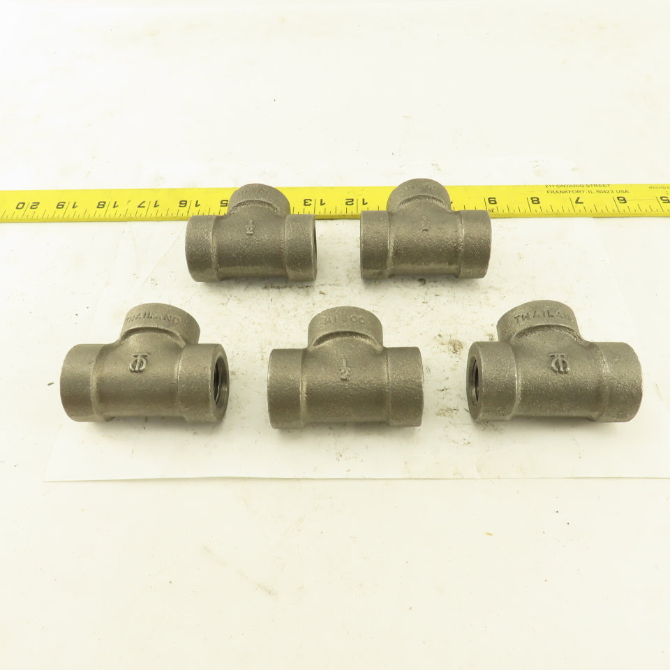 1/2"x1/2"x1/2" NPT 300 Malleable Iron Tee Black Pipe Fitting Lot of 5