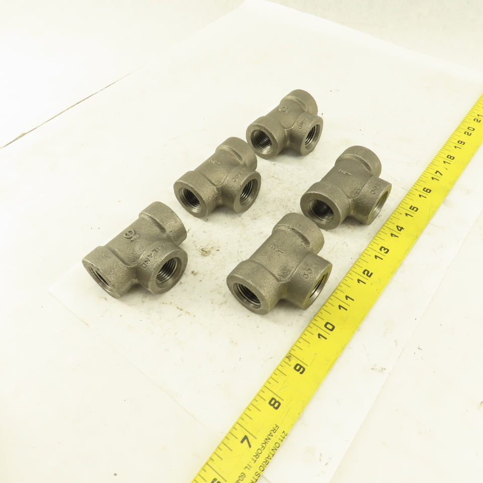 1/2"x1/2"x1/2" NPT 300 Malleable Iron Tee Black Pipe Fitting Lot of 5