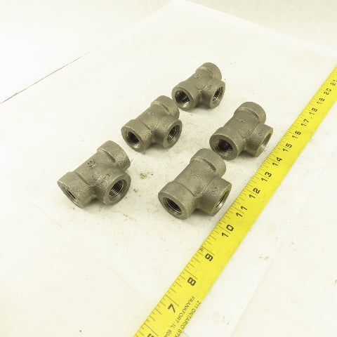 1/2"x1/2"x1/2" NPT 300 Malleable Iron Tee Black Pipe Fitting Lot of 5