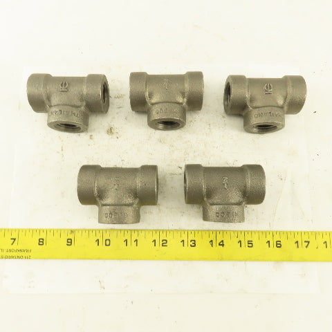 1/2"x1/2"x1/2" NPT 300 Malleable Iron Tee Black Pipe Fitting Lot of 5