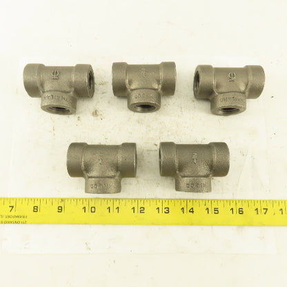 1/2"x1/2"x1/2" NPT 300 Malleable Iron Tee Black Pipe Fitting Lot of 5