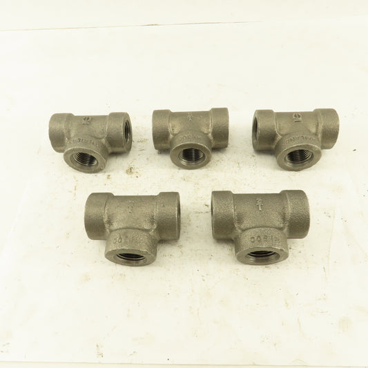 1/2"x1/2"x1/2" NPT 300 Malleable Iron Tee Black Pipe Fitting Lot of 5