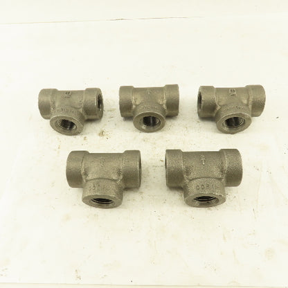1/2"x1/2"x1/2" NPT 300 Malleable Iron Tee Black Pipe Fitting Lot of 5