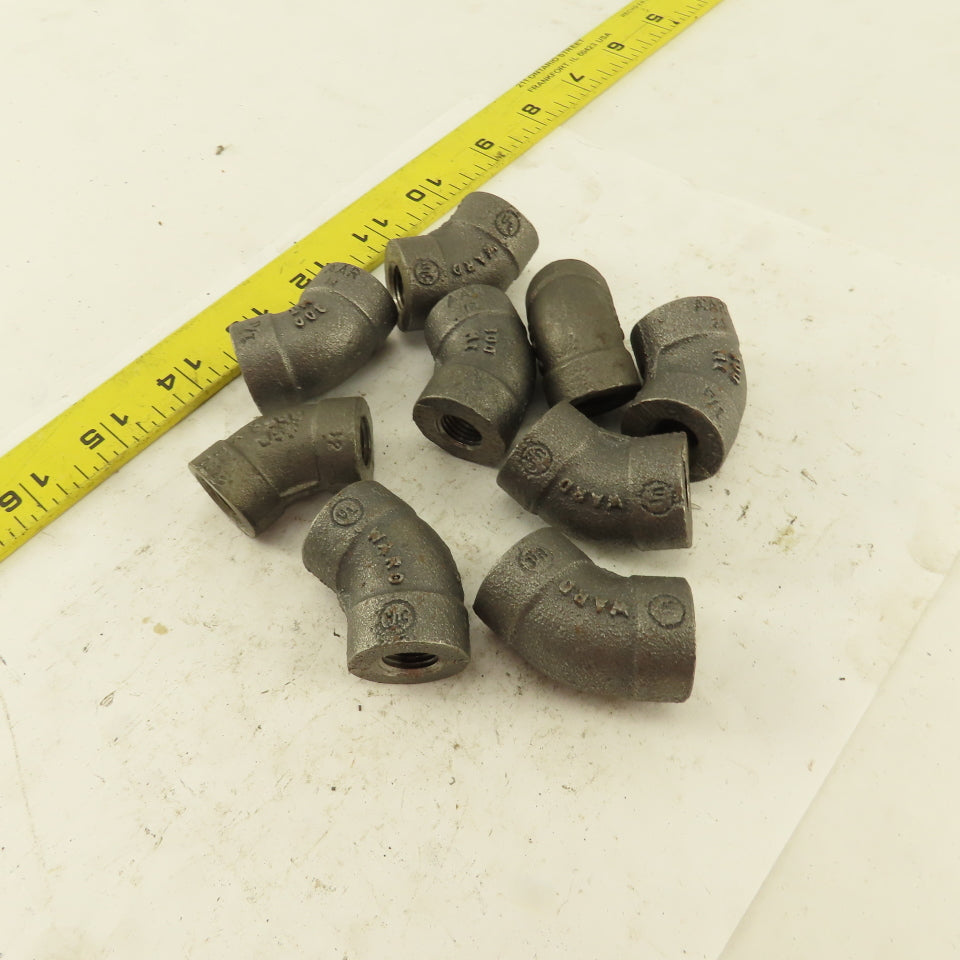 Ward 1/4"NPT Schedule 80 Malleable 45° Elbow  Black Pipe Fitting Lot of 9