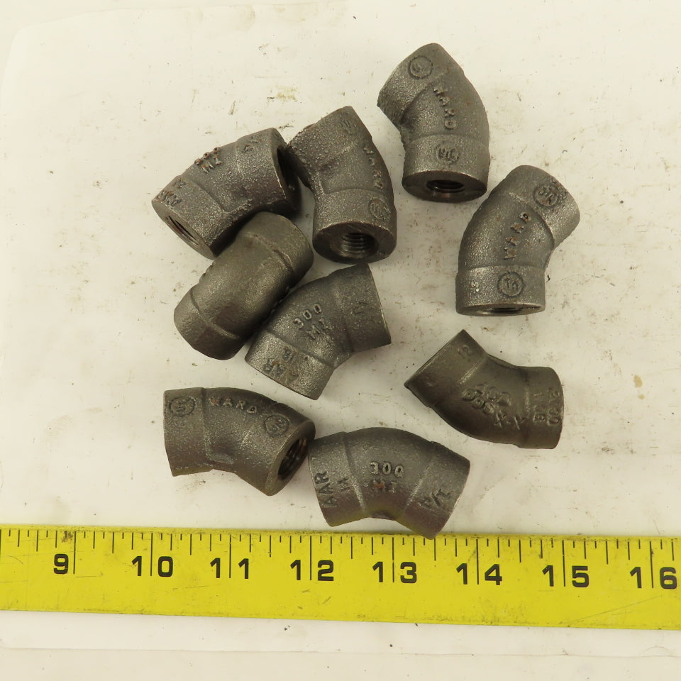 Ward 1/4"NPT Schedule 80 Malleable 45° Elbow  Black Pipe Fitting Lot of 9