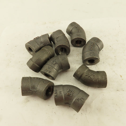 Ward 1/4"NPT Schedule 80 Malleable 45° Elbow  Black Pipe Fitting Lot of 9