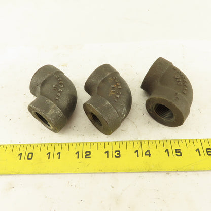 1/4" to 1/2" NPT Schedule 80 Reducing 45° Elbow Black Pipe Fitting Lot of 3