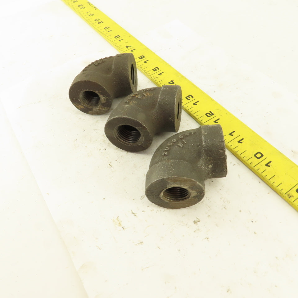 1/4" to 1/2" NPT Schedule 80 Reducing 45° Elbow Black Pipe Fitting Lot of 3