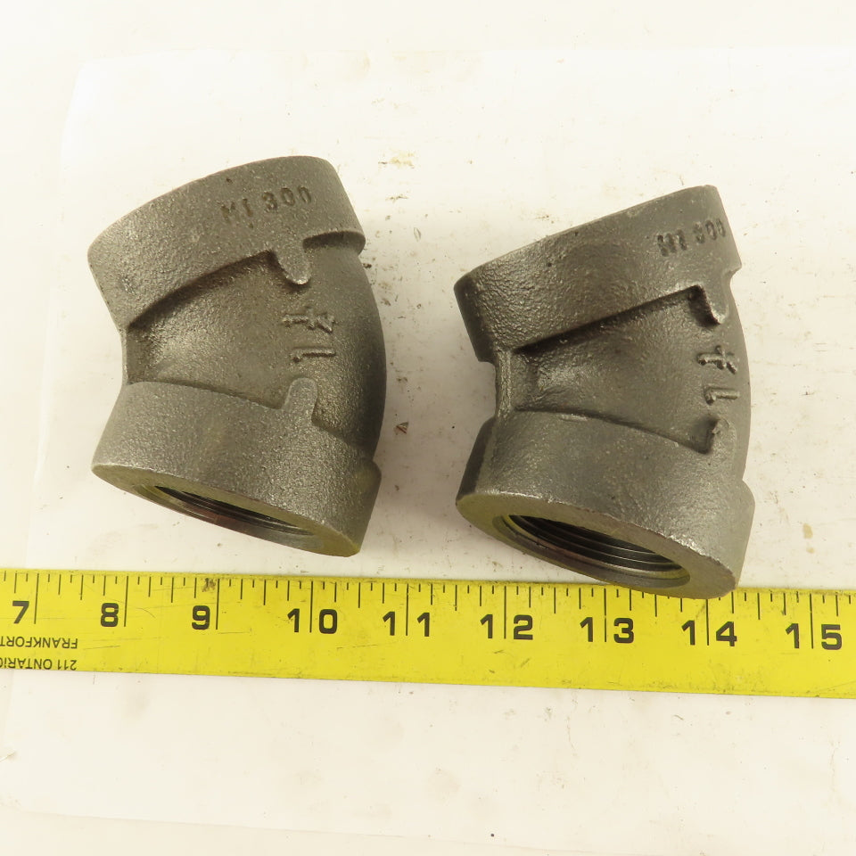 1-1/4"NPT 300 MI 45° Elbow Black Pipe Fitting lot of 2