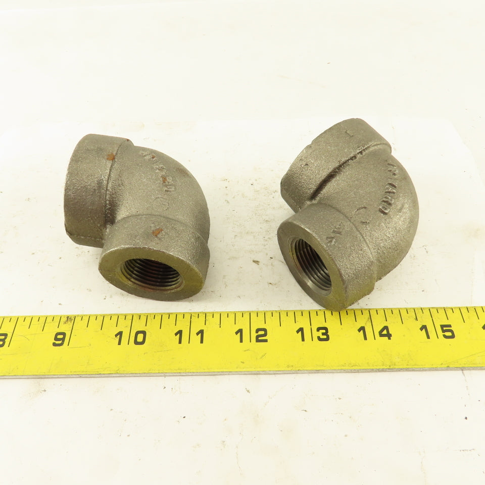 Ward 1" to 3/4" NPT Skd 80 Malleable 90° Reducing Elbow Black Pipe Fitting Lot/2