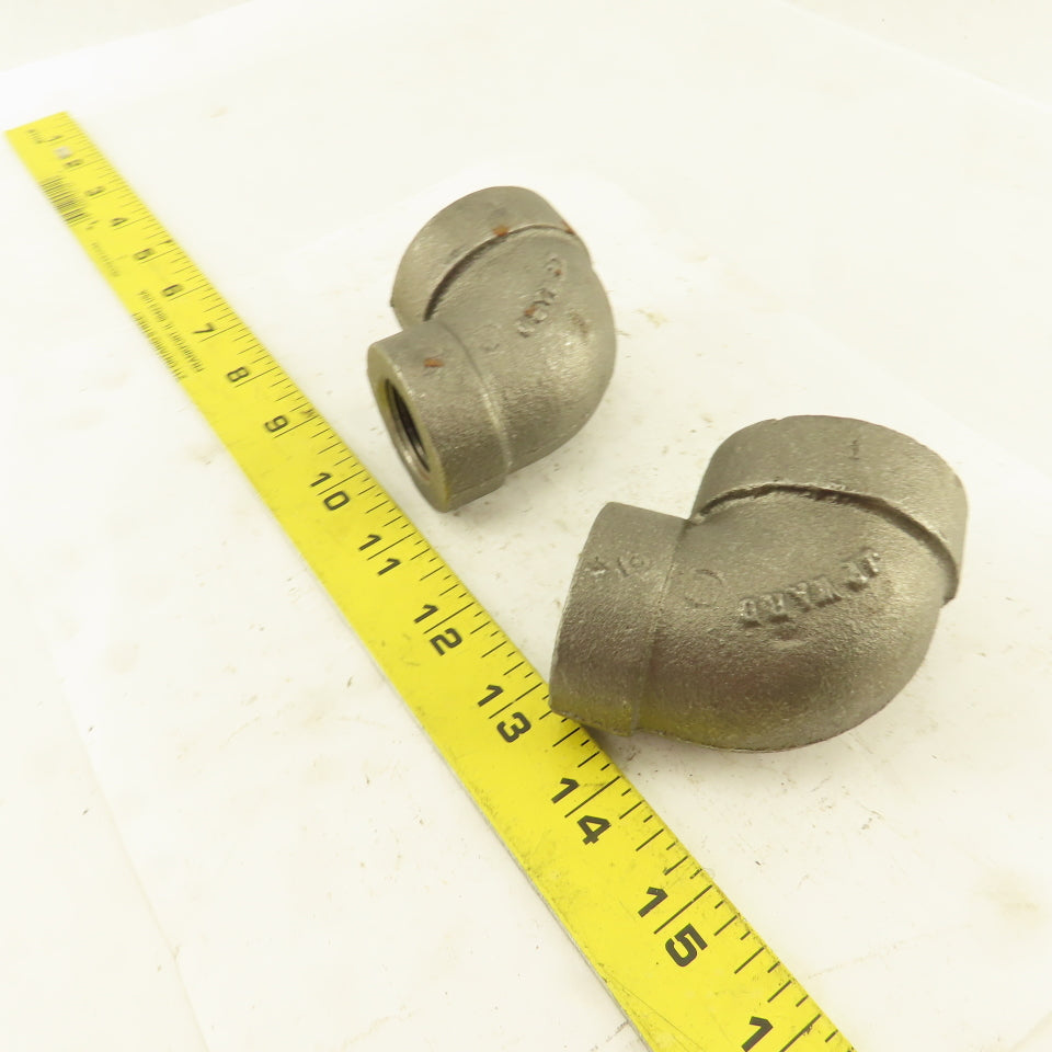 Ward 1" to 3/4" NPT Skd 80 Malleable 90° Reducing Elbow Black Pipe Fitting Lot/2