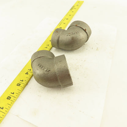 Ward 1" to 3/4" NPT Skd 80 Malleable 90° Reducing Elbow Black Pipe Fitting Lot/2