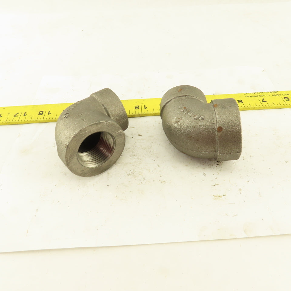 Ward 1" to 3/4" NPT Skd 80 Malleable 90° Reducing Elbow Black Pipe Fitting Lot/2