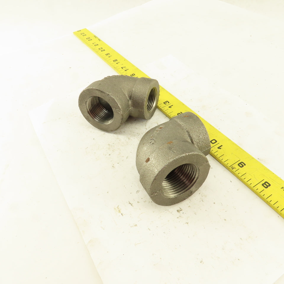 Ward 1" to 3/4" NPT Skd 80 Malleable 90° Reducing Elbow Black Pipe Fitting Lot/2