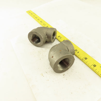 Ward 1" to 3/4" NPT Skd 80 Malleable 90° Reducing Elbow Black Pipe Fitting Lot/2