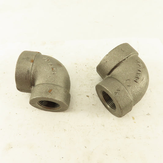 Ward 1" to 3/4" NPT Skd 80 Malleable 90° Reducing Elbow Black Pipe Fitting Lot/2