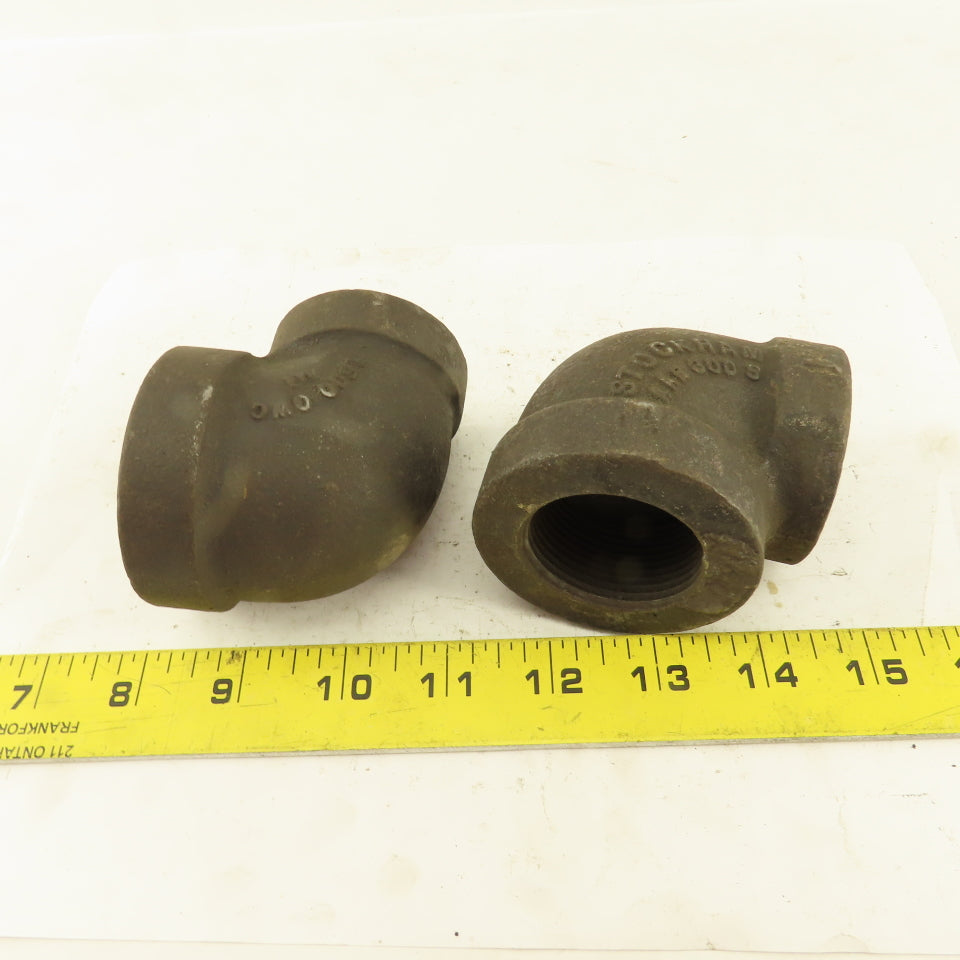 Stockham 1-1/4 to 1" NPT Skd 80 Malleable 90° Reducing Elbow Black Pipe Lot/2