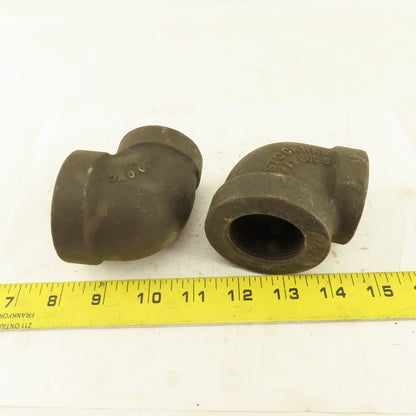 Stockham 1-1/4 to 1" NPT Skd 80 Malleable 90° Reducing Elbow Black Pipe Lot/2