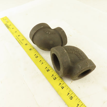 Stockham 1-1/4 to 1" NPT Skd 80 Malleable 90° Reducing Elbow Black Pipe Lot/2