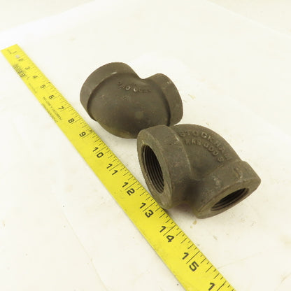 Stockham 1-1/4 to 1" NPT Skd 80 Malleable 90° Reducing Elbow Black Pipe Lot/2