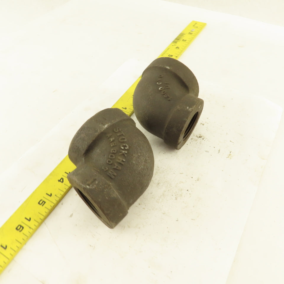 Stockham 1-1/4 to 1" NPT Skd 80 Malleable 90° Reducing Elbow Black Pipe Lot/2