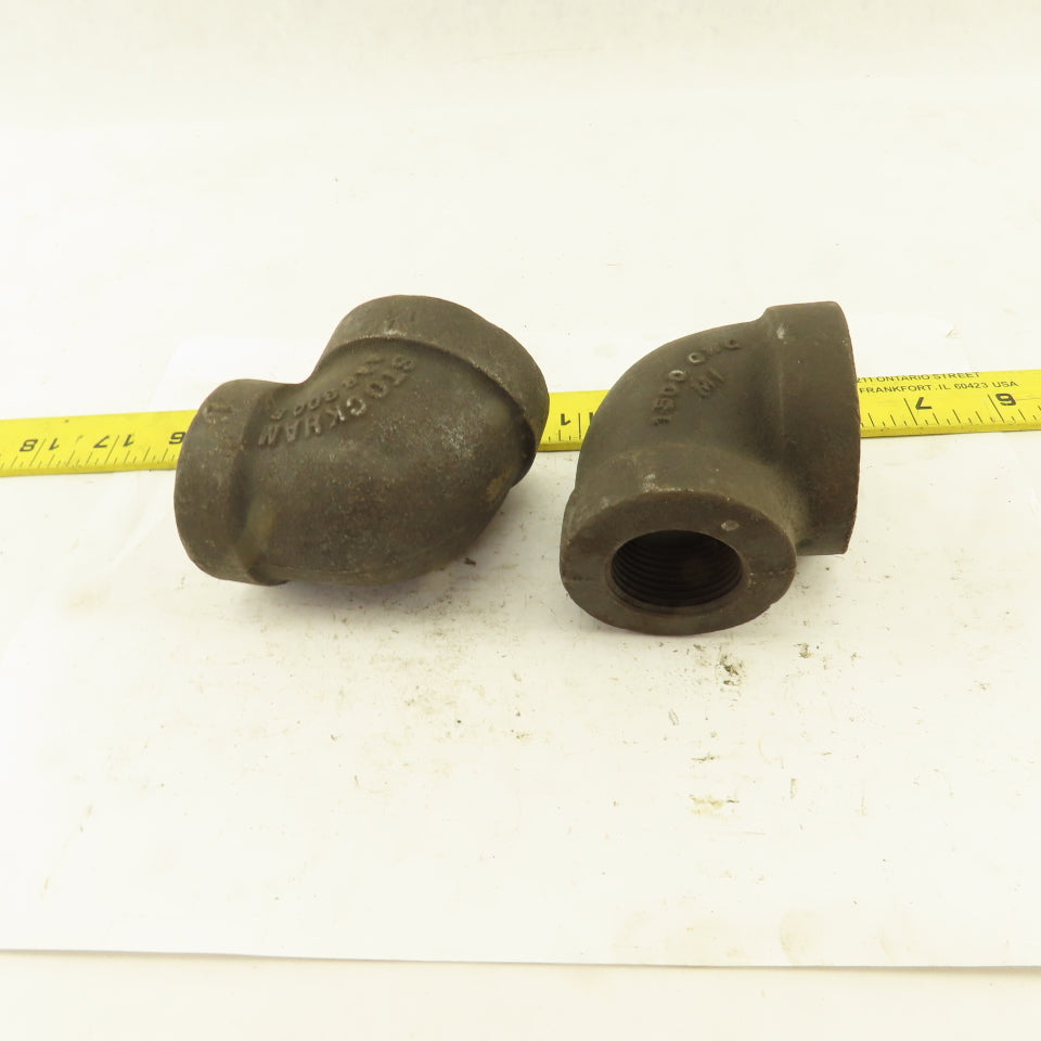 Stockham 1-1/4 to 1" NPT Skd 80 Malleable 90° Reducing Elbow Black Pipe Lot/2