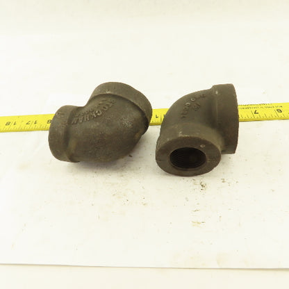 Stockham 1-1/4 to 1" NPT Skd 80 Malleable 90° Reducing Elbow Black Pipe Lot/2