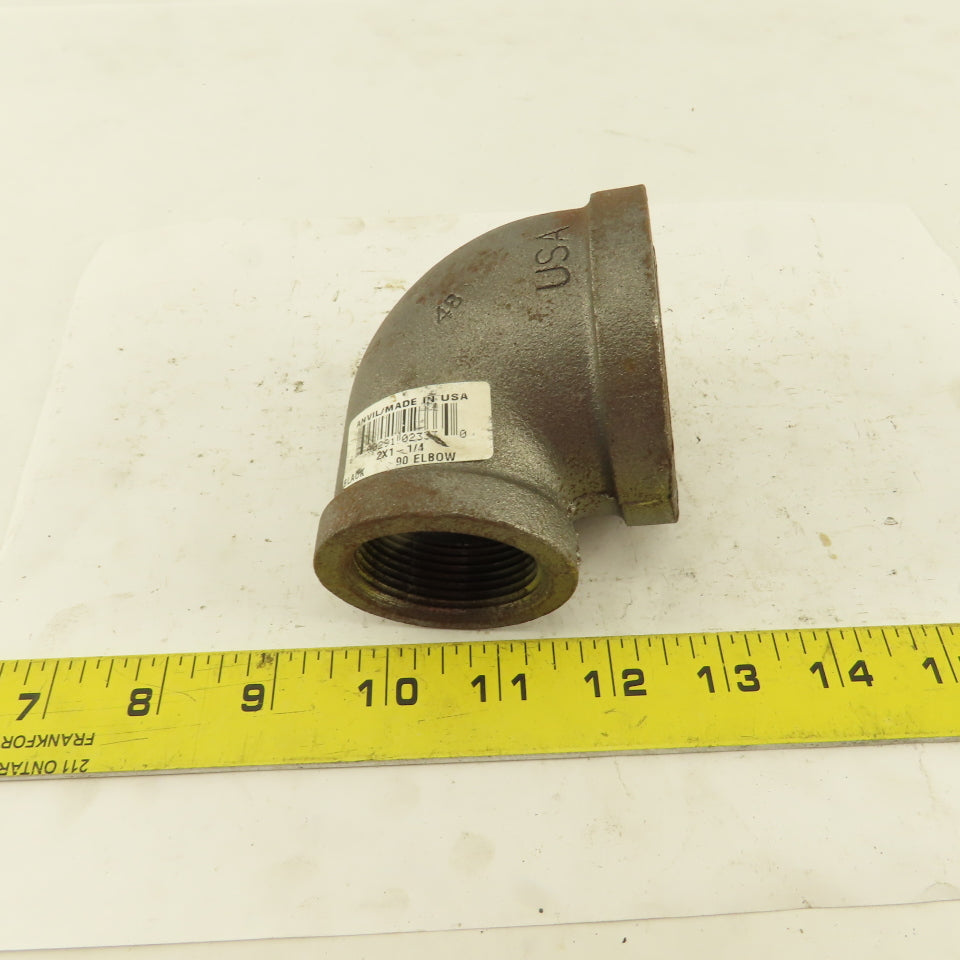 Anvil 2" to 1-1/4 NPT Schedule 40 Malleable 90° Reducing Elbow Black Pipe