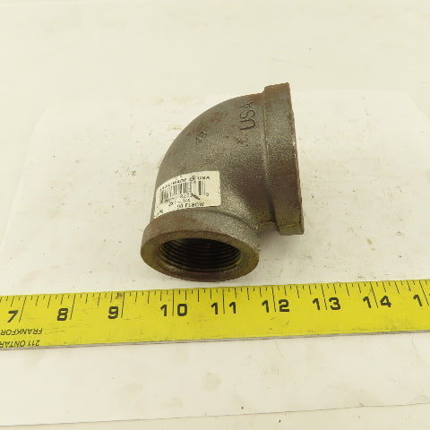 Anvil 2" to 1-1/4 NPT Schedule 40 Malleable 90° Reducing Elbow Black Pipe