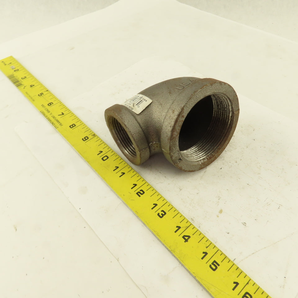 Anvil 2" to 1-1/4 NPT Schedule 40 Malleable 90° Reducing Elbow Black Pipe