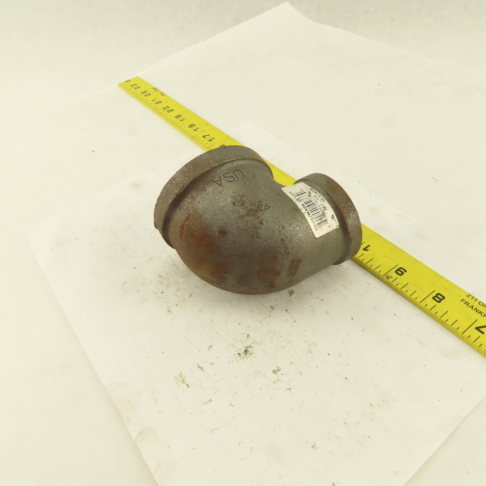 Anvil 2" to 1-1/4 NPT Schedule 40 Malleable 90° Reducing Elbow Black Pipe