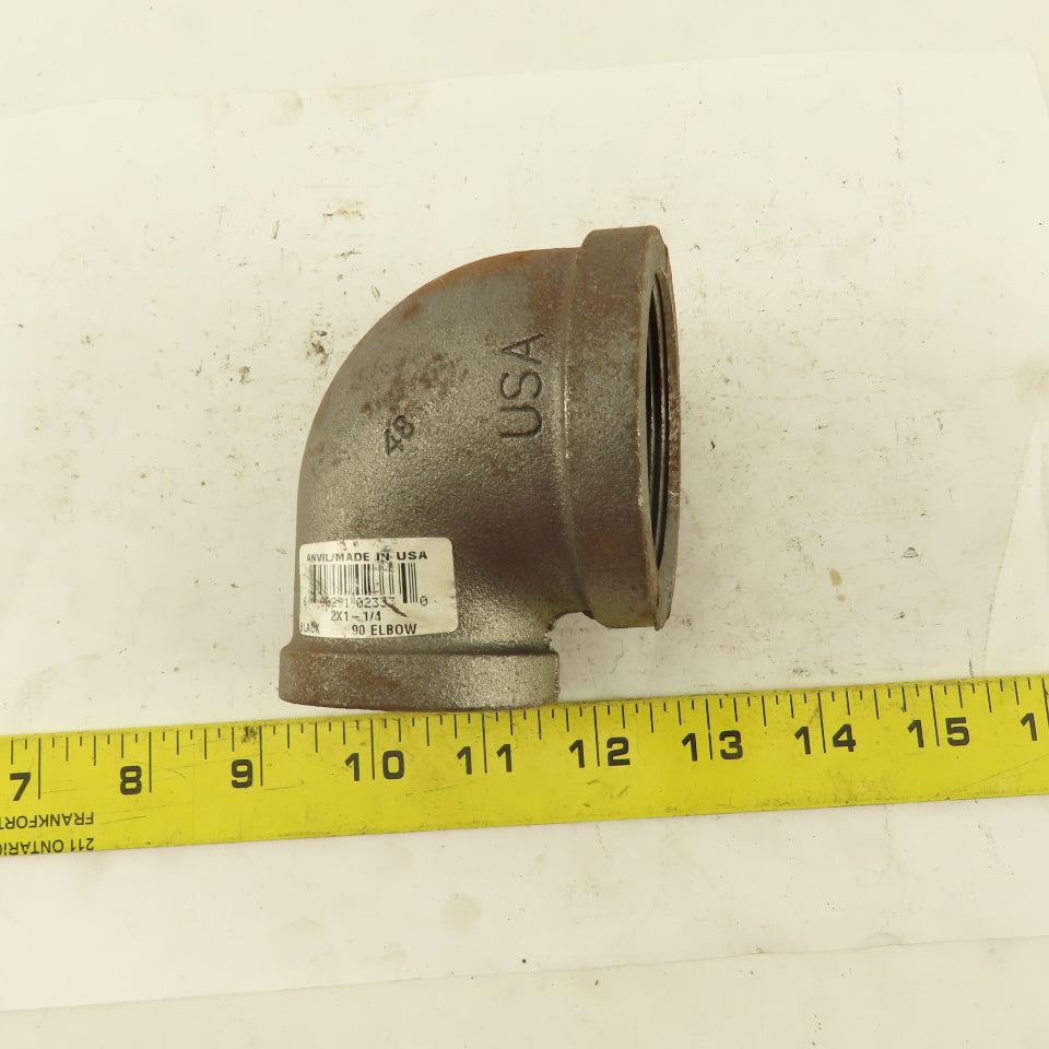 Anvil 2" to 1-1/4 NPT Schedule 40 Malleable 90° Reducing Elbow Black Pipe