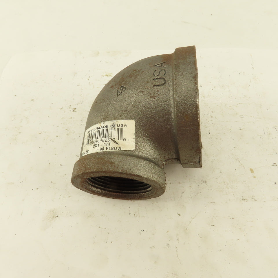 Anvil 2" to 1-1/4 NPT Schedule 40 Malleable 90° Reducing Elbow Black Pipe