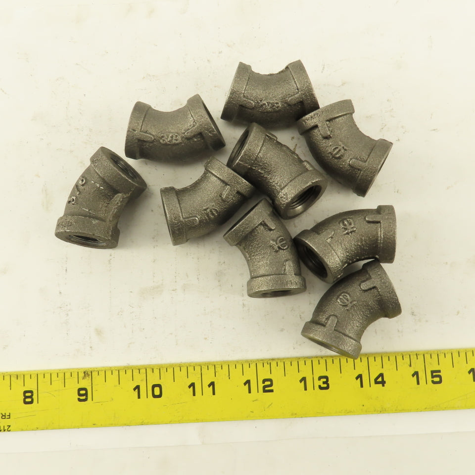 3/8 NPT Schedule 40 Malleable 45° Elbow Black Pipe Lot of 9