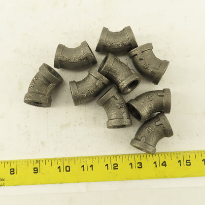 3/8 NPT Schedule 40 Malleable 45° Elbow Black Pipe Lot of 9