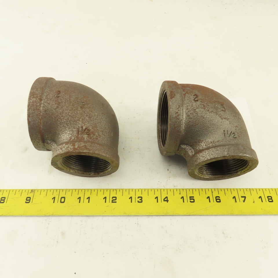Anvil 2 to 1-1/2" NPT Skd 40 Malleable 90° Reducing Elbow Black Pipe USA Lot/2