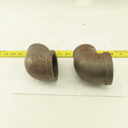 Anvil 2 to 1-1/2" NPT Skd 40 Malleable 90° Reducing Elbow Black Pipe USA Lot/2