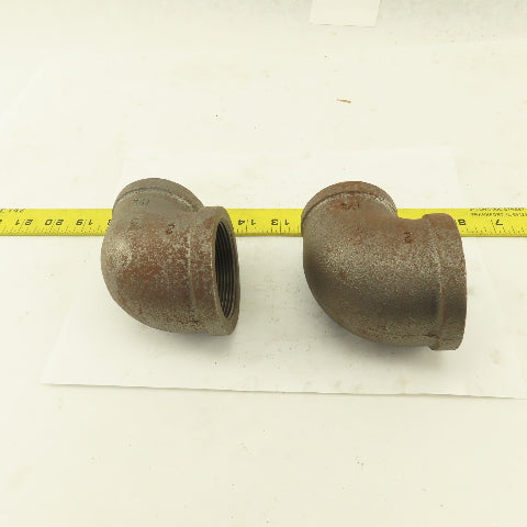 Anvil 2 to 1-1/2" NPT Skd 40 Malleable 90° Reducing Elbow Black Pipe USA Lot/2