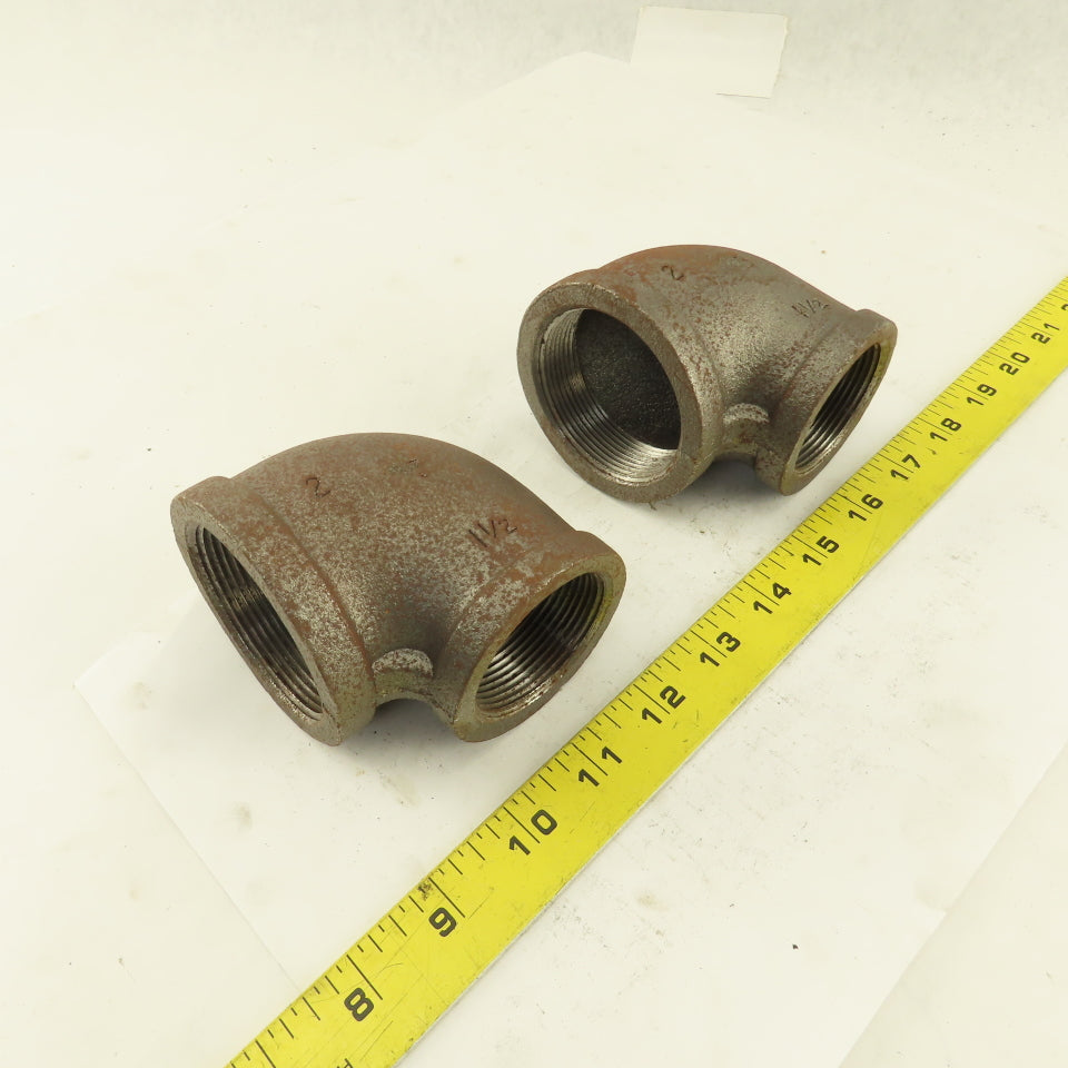 Anvil 2 to 1-1/2" NPT Skd 40 Malleable 90° Reducing Elbow Black Pipe USA Lot/2