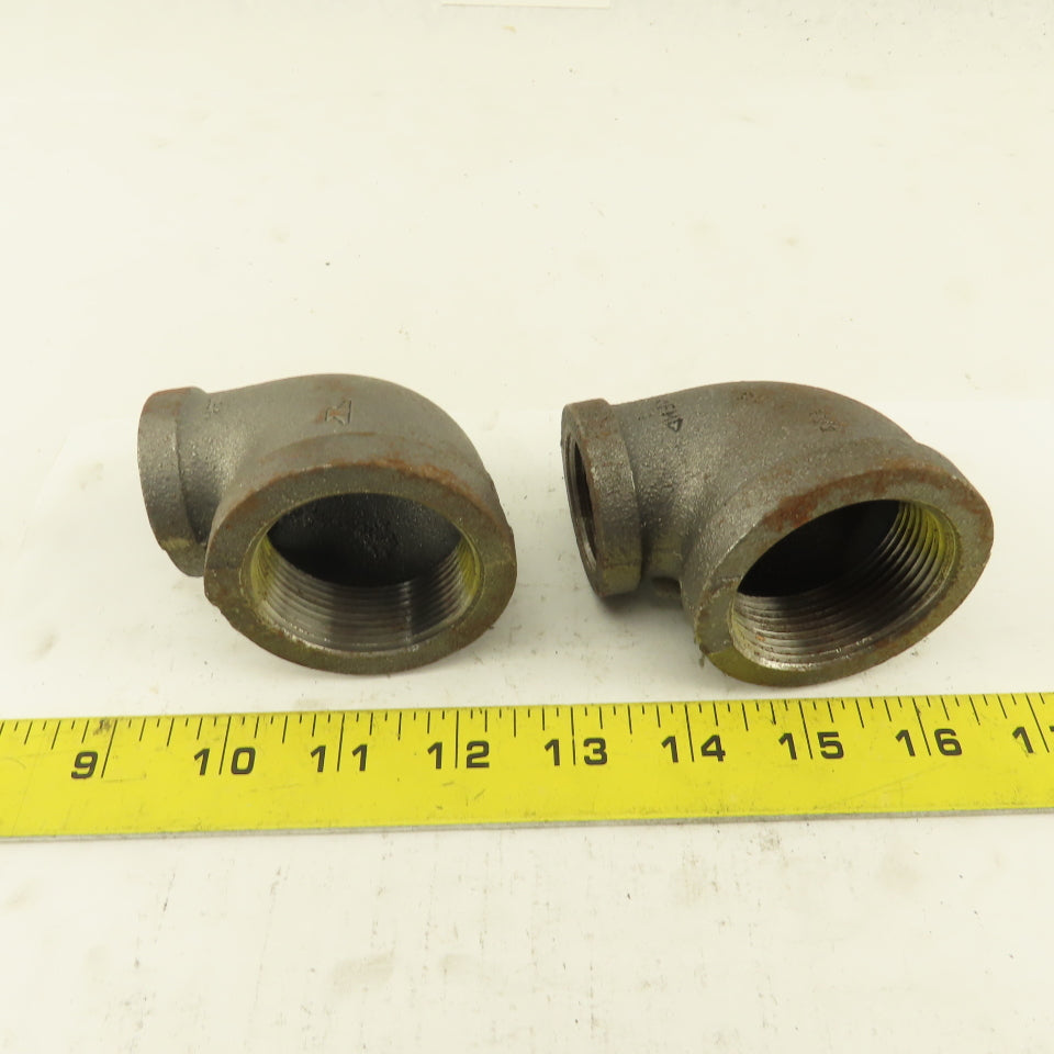 Anvil 1-1/2 to 1" NPT Skd 40 Malleable 90° Reducing Elbow Black Pipe USA Lot/2