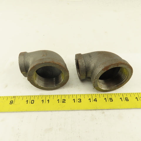 Anvil 1-1/2 to 1" NPT Skd 40 Malleable 90° Reducing Elbow Black Pipe USA Lot/2