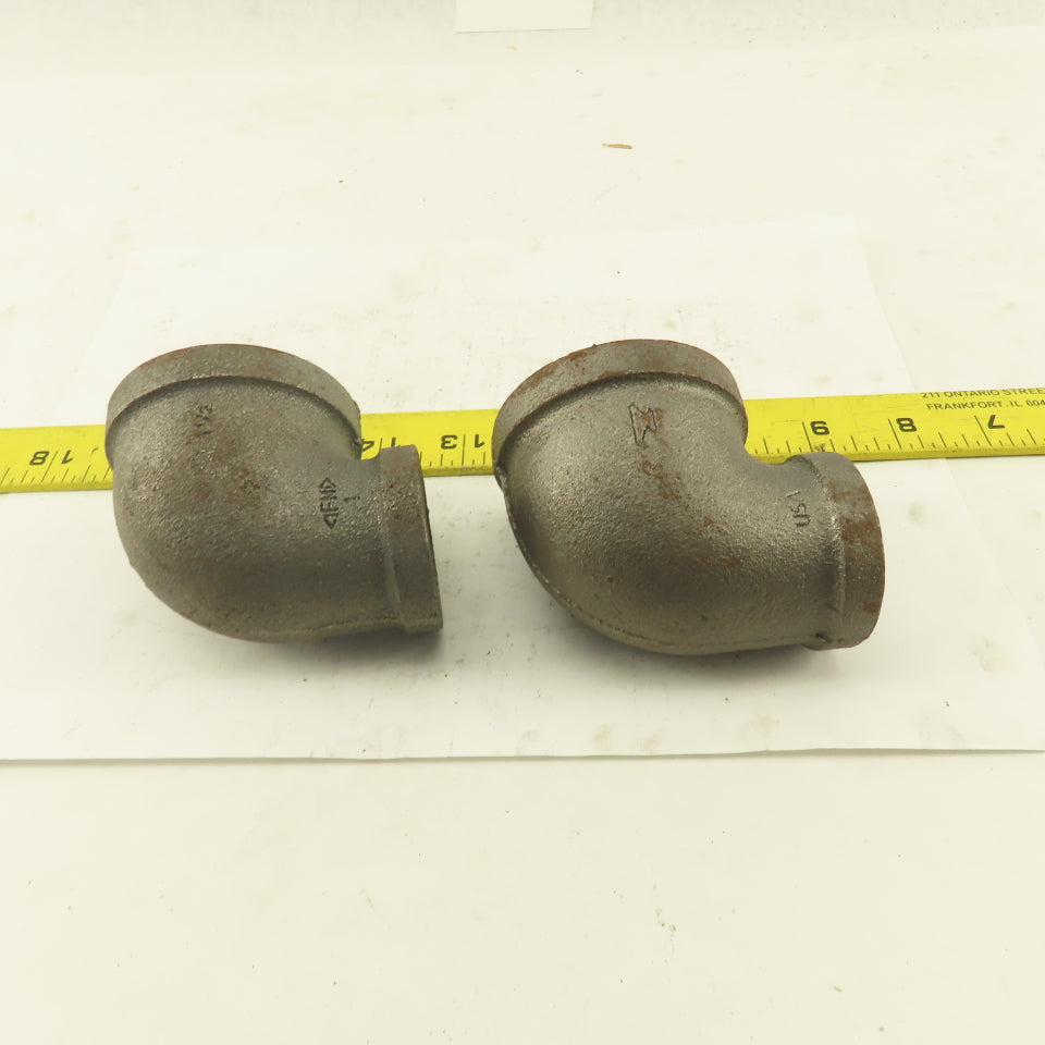 Anvil 1-1/2 to 1" NPT Skd 40 Malleable 90° Reducing Elbow Black Pipe USA Lot/2