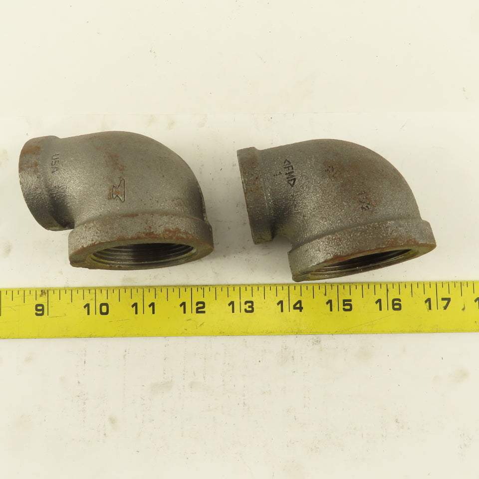 Anvil 1-1/2 to 1" NPT Skd 40 Malleable 90° Reducing Elbow Black Pipe USA Lot/2