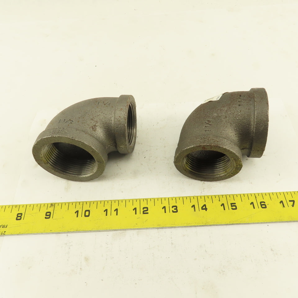 Anvil 1-1/2 to 1-1/4" NPT Skd 40 Malleable 90° Reducing Elbow Black Pipe Lot/2