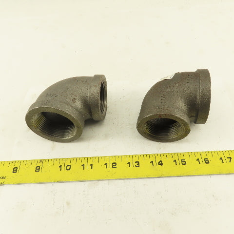 Anvil 1-1/2 to 1-1/4" NPT Skd 40 Malleable 90° Reducing Elbow Black Pipe Lot/2